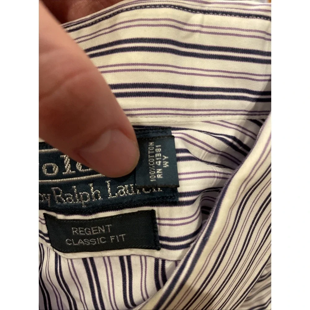 Polo Ralph Lauren Men's Regent Classic Fit Shirt White Striped Size‎ 17 34/35